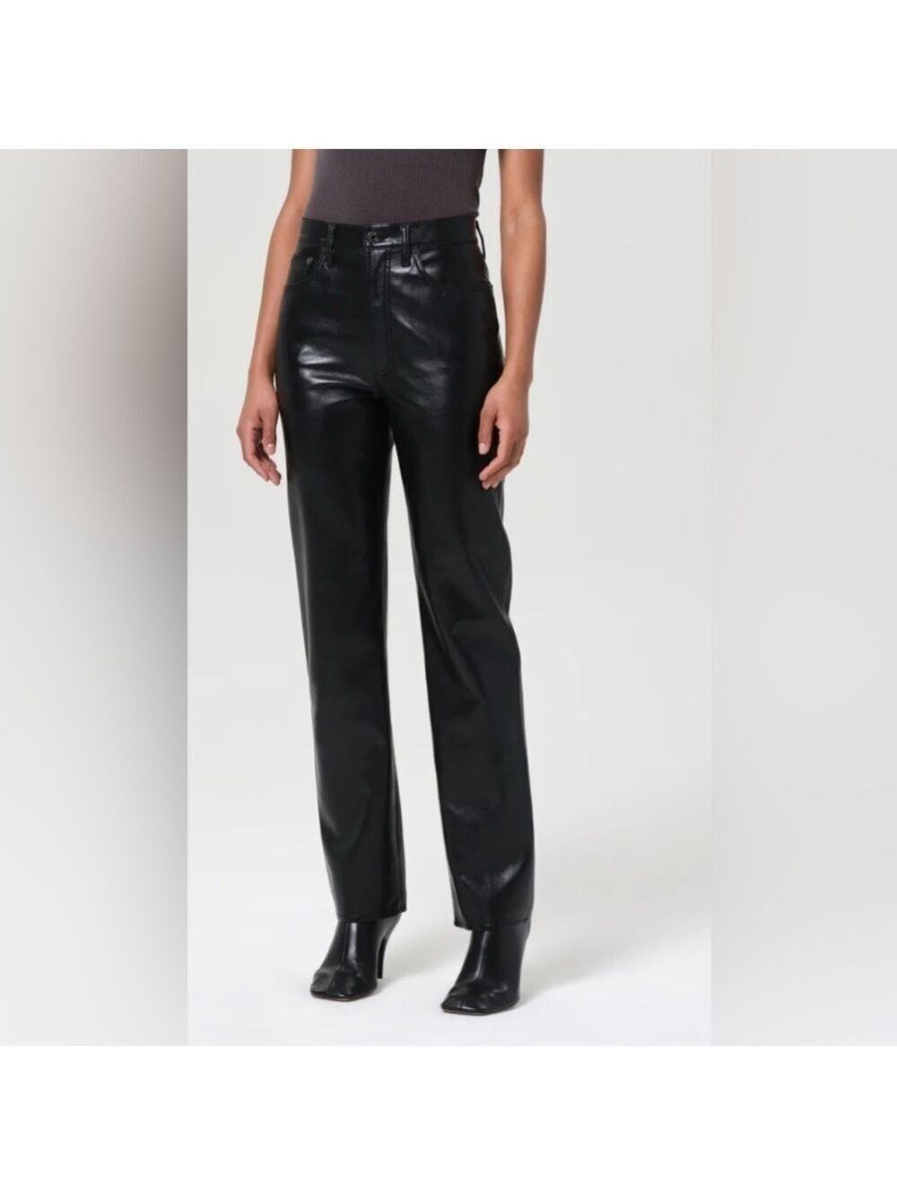 Agolde Black Recycled Leather Mid Rise Straight Pants Jeans New Size 32